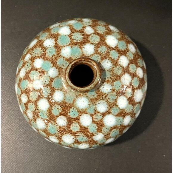 Vintage Handcrafted Ceramic Bud Vase With Polka Dot Pattern & Rustic Finish - Picture 2 of 3